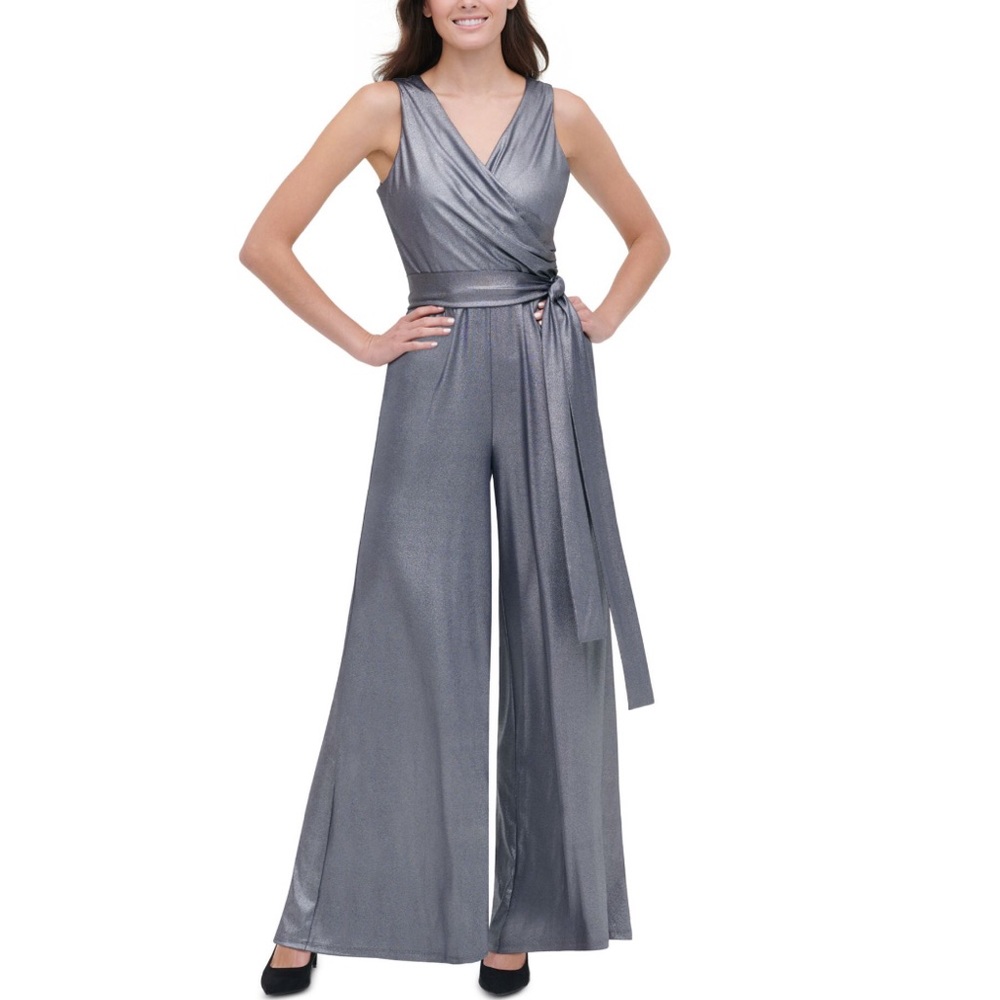 Tommy Hilfiger Metallic Silver Vneck Jumpsuit 10